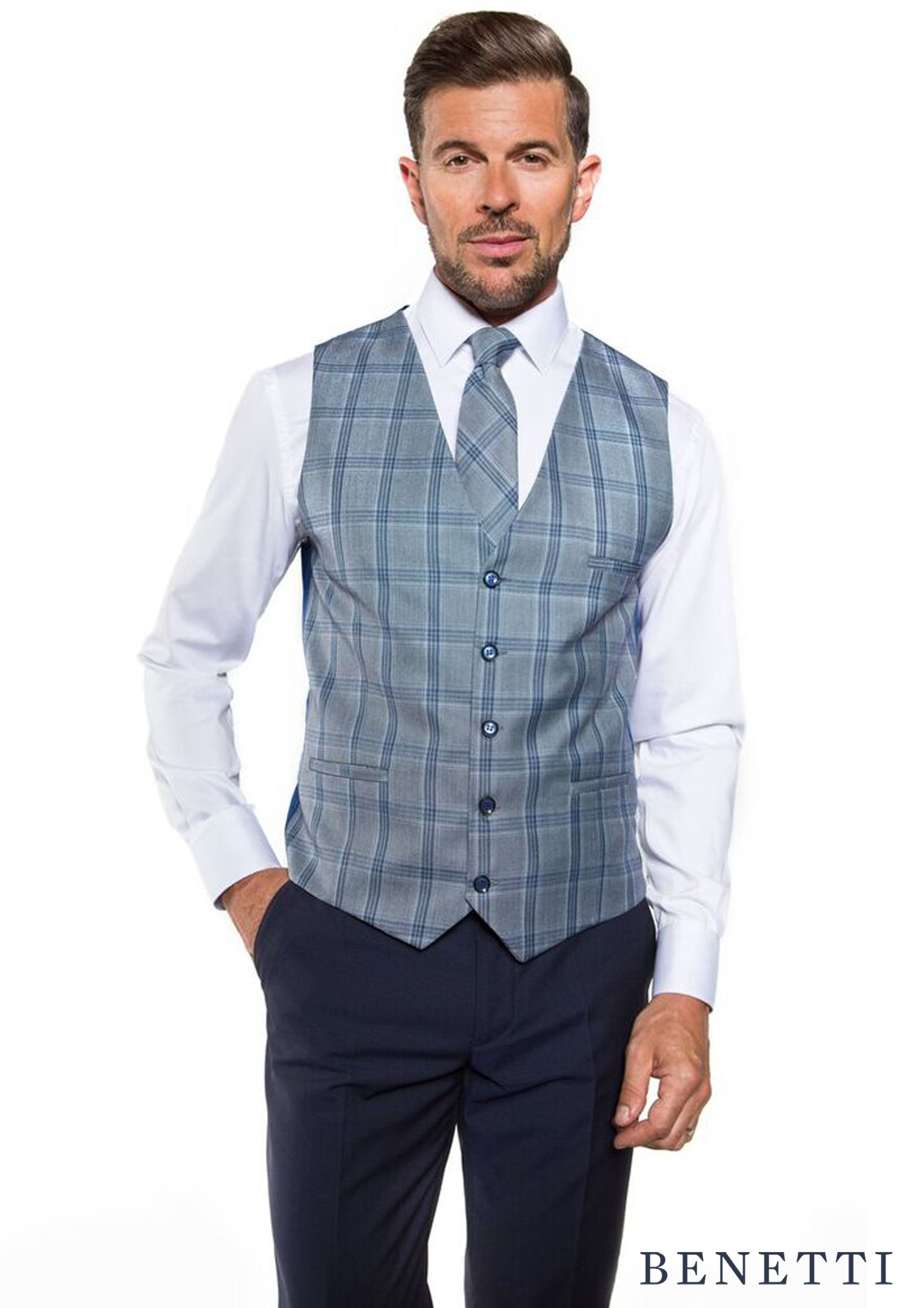 Harold Check Waistcoat By Benetti - Spirit Clothing