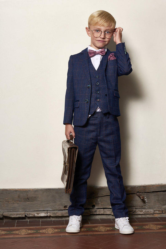 Harry Boy 3 Piece Indigo Tweed Suit-Model view