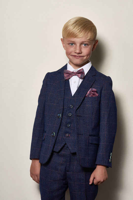 Harry Boy 3 Piece Indigo Tweed Suit-Close up