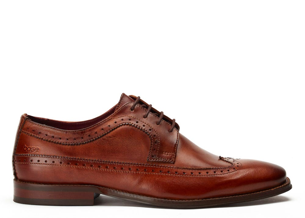 BASE LONDON Havisham Tan Washed Brogue Shoe Tan flat front view