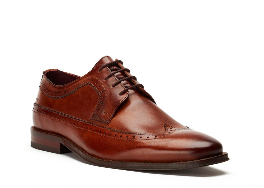 BASE LONDON Havisham Tan Washed Brogue Shoe Tan model front view