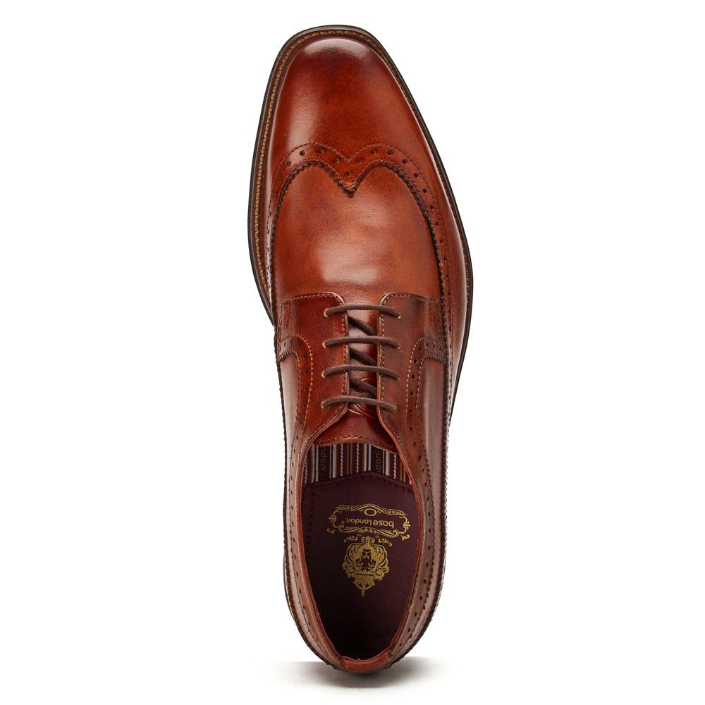 BASE LONDON Havisham Tan Washed Brogue Shoe Tan side view