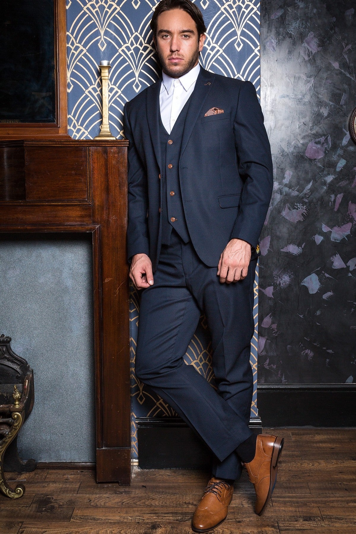 MARC DARCY Max 3 Piece Navy Diamond Suit by Marc Darcy NAVY front view