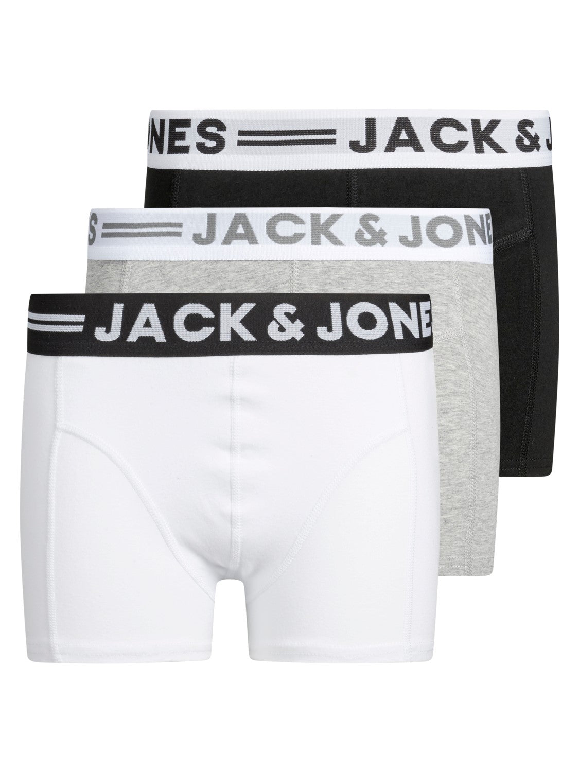Jack Jones Youths Junior Boy 3 Pack Boxers Grey/Black/White front view