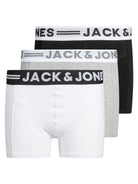 Jack Jones Youths Junior Boy 3 Pack Boxers Grey/Black/White front view
