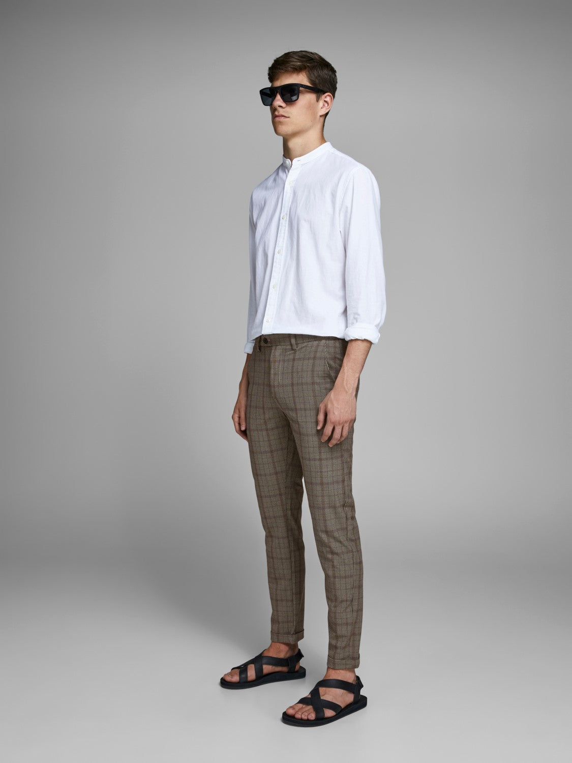 JACK & JONES Marco Connor 775 Beige Check Pants Beige front view
