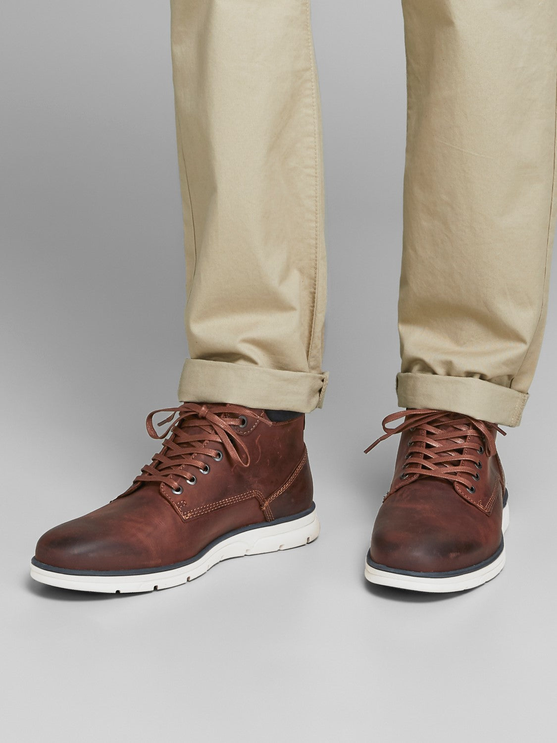 JACK JONES FOOTWEAR Tubar Leather Brandy Boot Brandy Brown front view