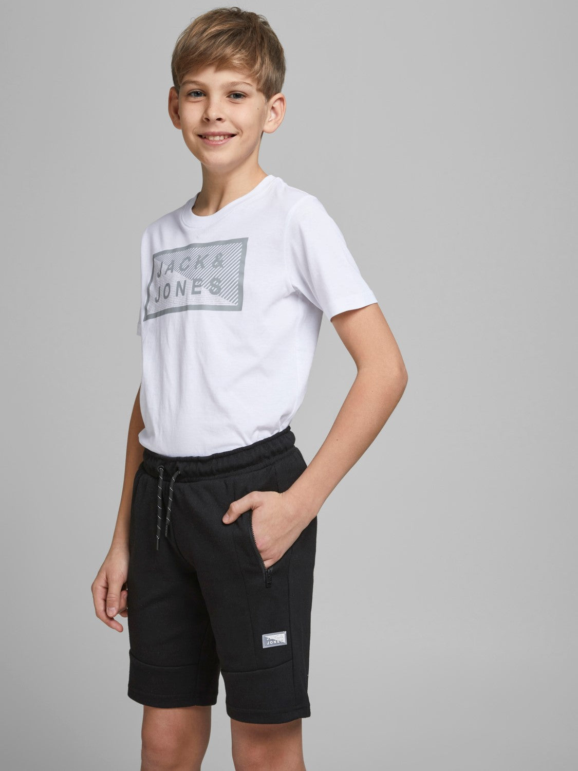 Jack Jones Youths Air Sweat Black Junior Boys Shorts BLACK model front view