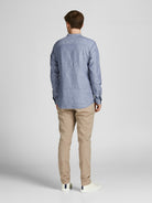 JACK & JONES Summer Band Faded Denim Long Sleeve Shirt Faded Denim model front view
