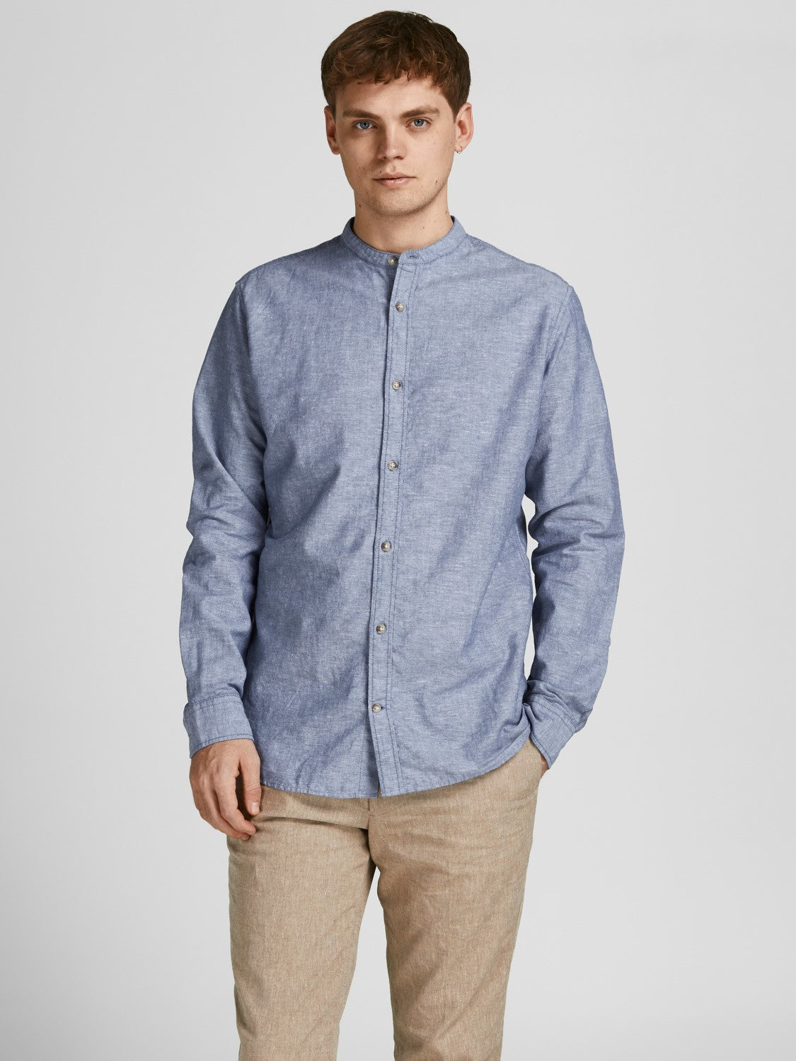 JACK & JONES Summer Band Faded Denim Long Sleeve Shirt Faded Denim front view