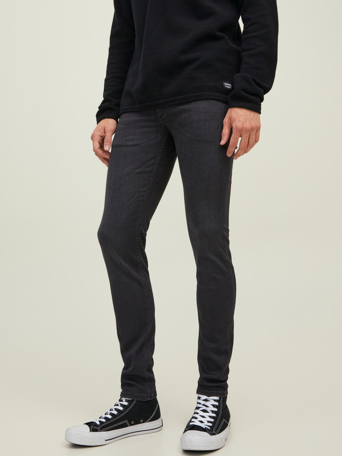 JACK & JONES Liam Evan 359 Black Skinny Jeans BLACK DENIM front view