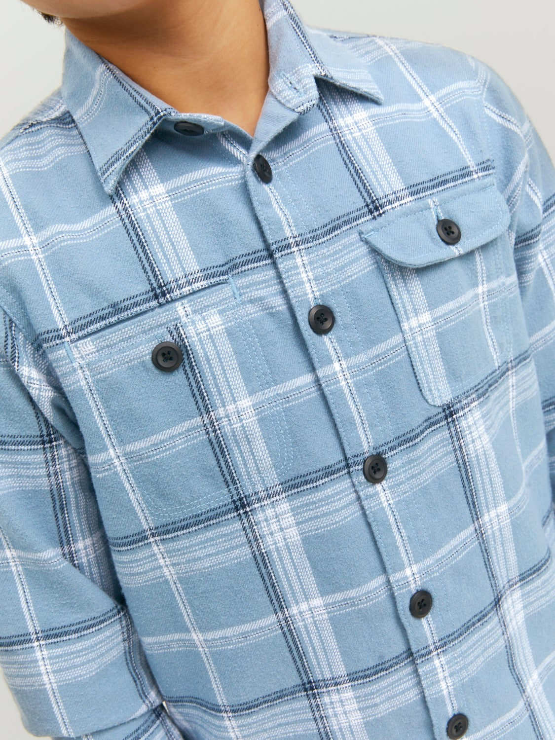 Ben Mountain Spring Check Junior Boy Overshirt-Chest pocket detail