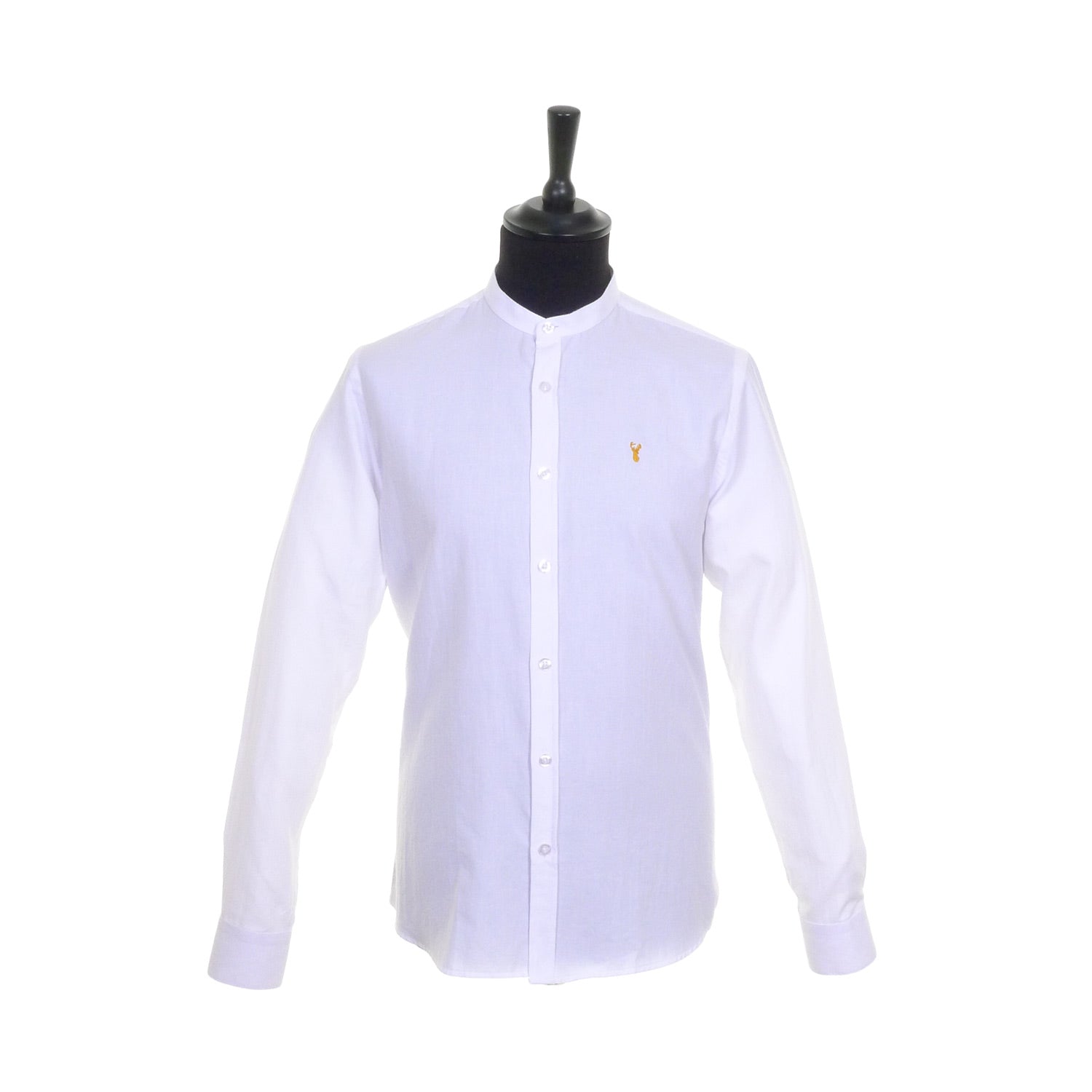 White Tom Penn grandfather collar shirt front view