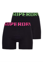 SUPERDRY Boxer Dual Logo Double Pack Black/Black Fluro Black/Black Fluro front view