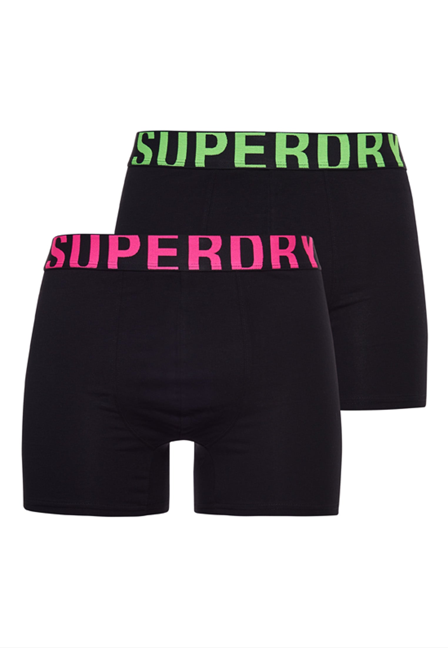 SUPERDRY Boxer Dual Logo Double Pack Black/Black Fluro Black/Black Fluro front view