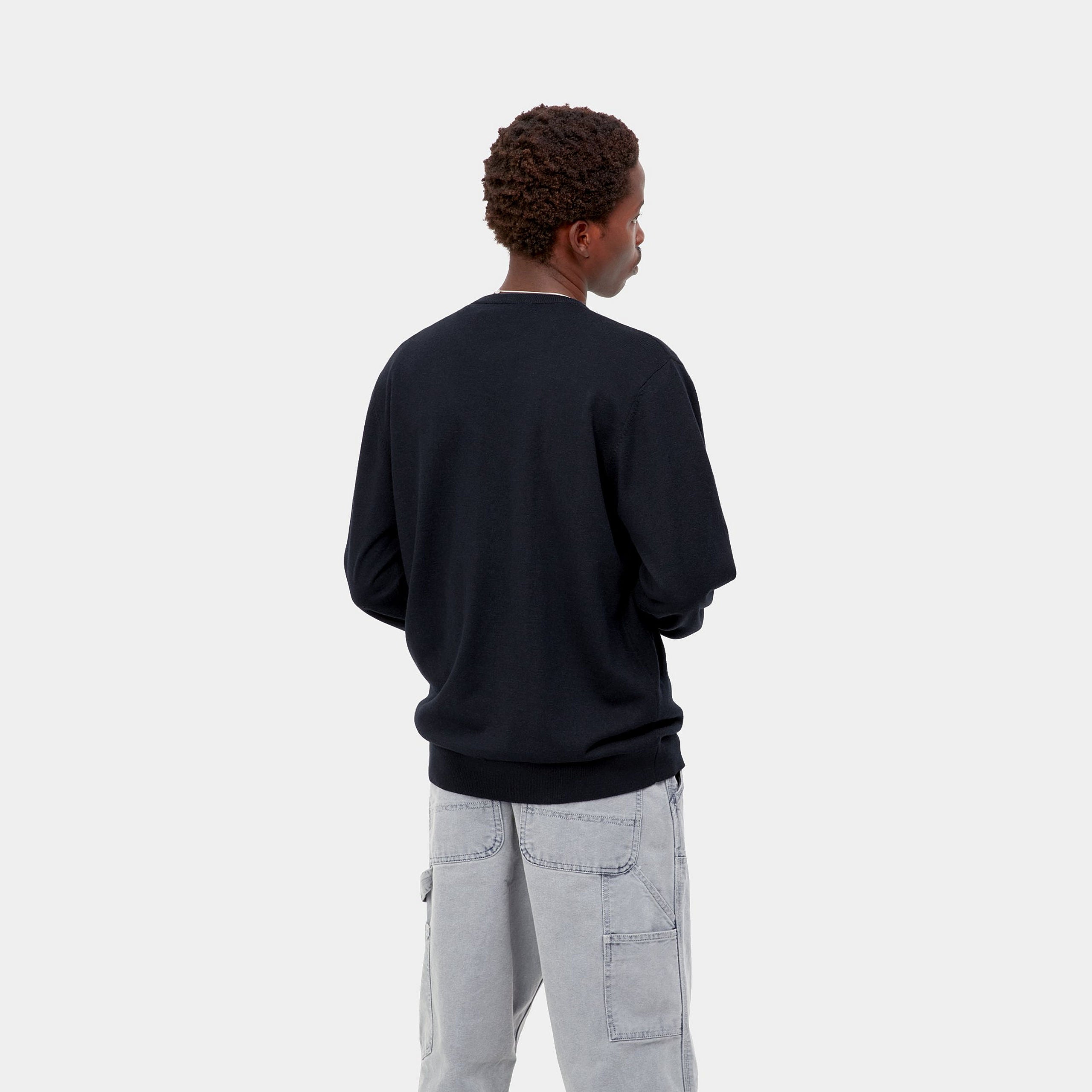 Crew neck Madison Sweater-Dark Navy / Wax-Back view