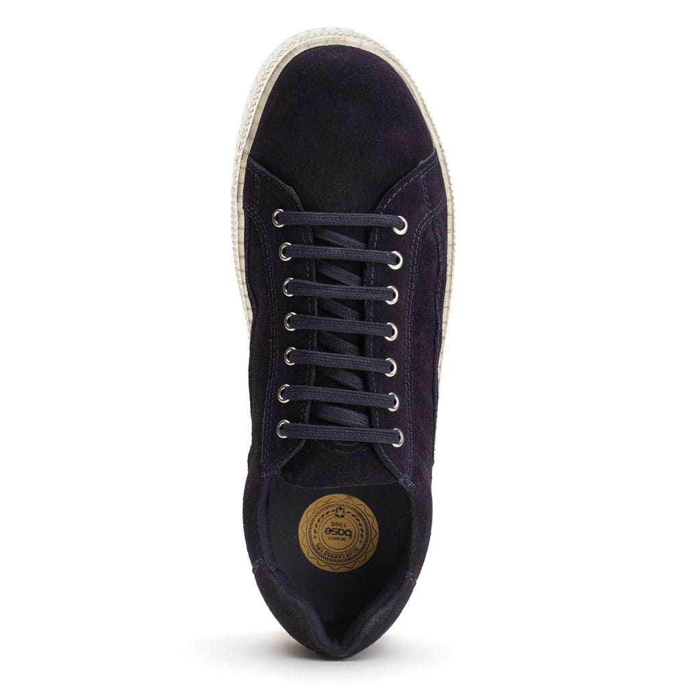 BASE LONDON Neon Navy Suede Trainer NAVY SUEDE back view