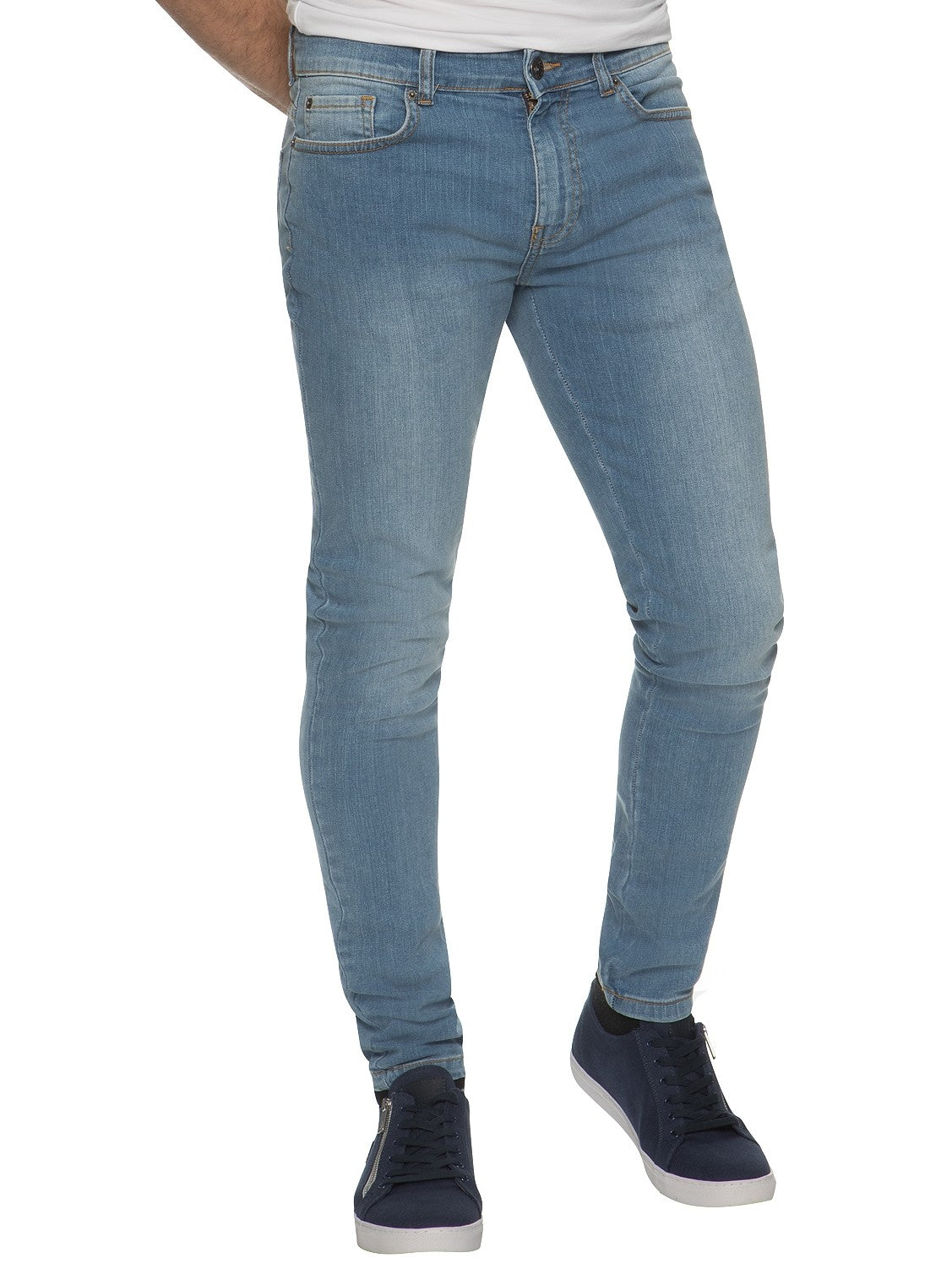 Mens Super Skinny Slim Fit Stretch Light Stonewash Jeans by Enzo Jeans - Spirit Clothing