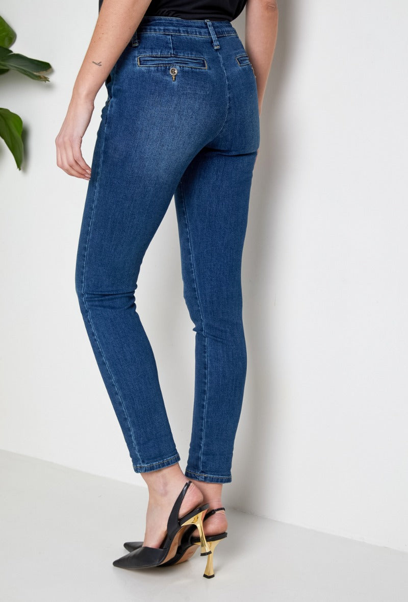 Straight Cut Chino In Jean Fabric - Model Rear View