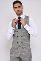 MARC DARCY Ross Check Waistcoat GREY CHECK model front view