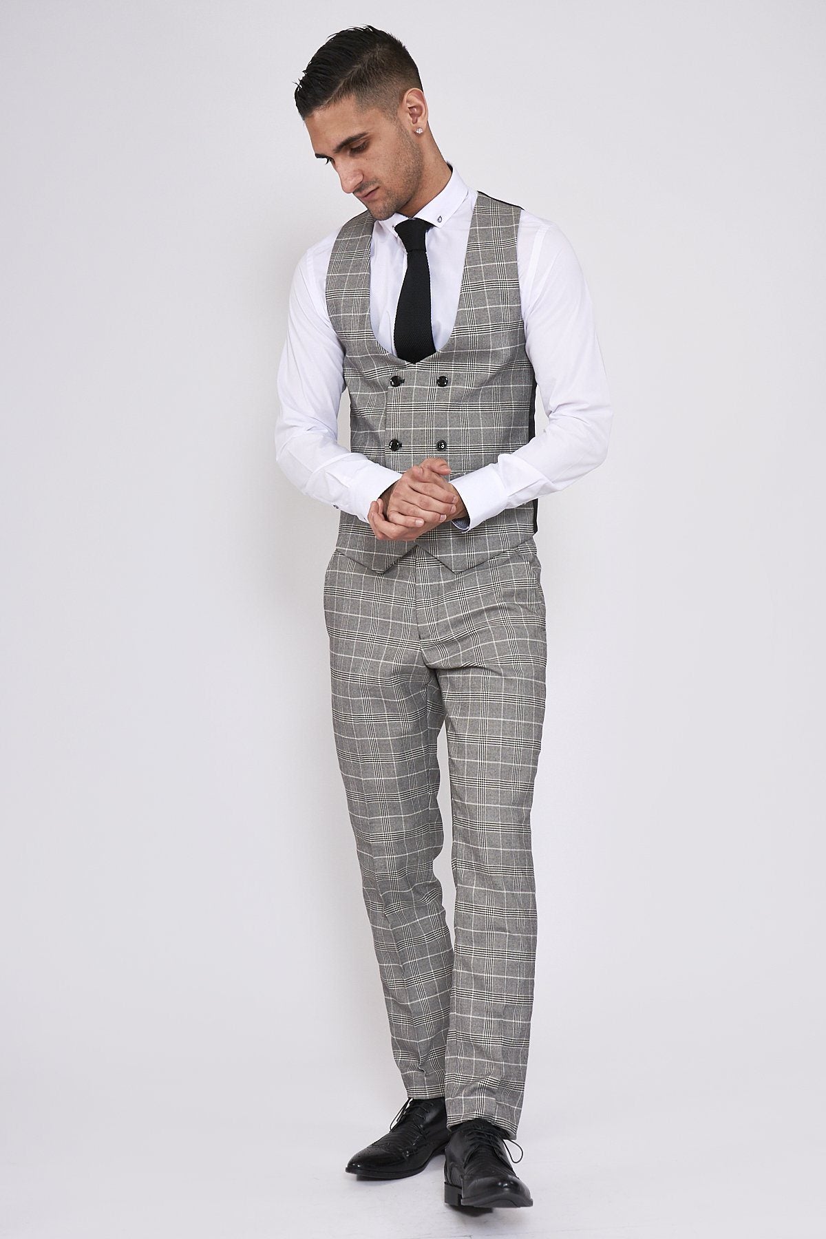 MARC DARCY Ross Check Waistcoat GREY CHECK back view