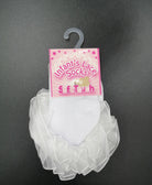 FASHION LAYER Ribbed Lace Christening Sock White front view