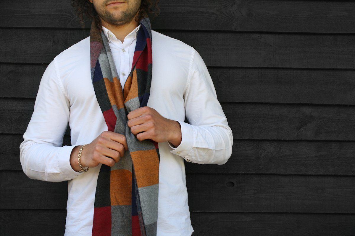 Multi Square Pattern Bamboo Scarf-Model Front View