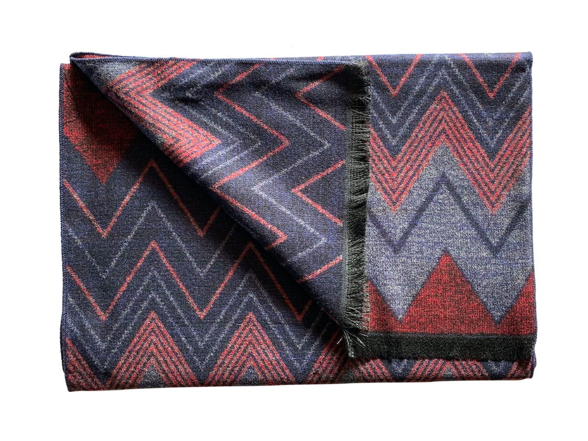 Red / Blue Zigzag Bamboo Scarf