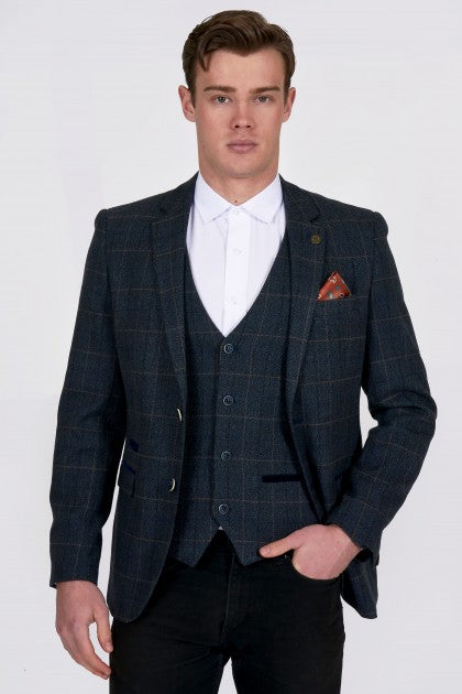 MARC DARCY Scott Multi Check Tweed Blazer by Marc Darcy London Grey front view