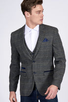 MARC DARCY Scott Multi Check Tweed Blazer by Marc Darcy London Blue model front view