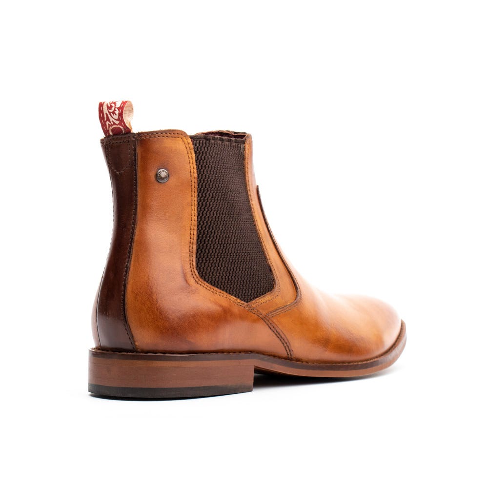 BASE LONDON Scout Tan Washed Chelsea Boot Tan model front view