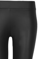 Front angle of black leather-look leggings