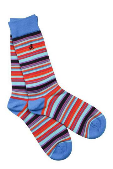 Swole Panda Blue/Red Narrow Stripe Socks Blue/Red front view