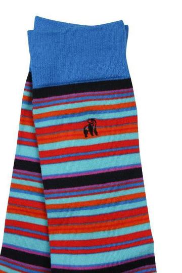 Swole Panda Blue/Red Narrow Stripe Socks Blue/Red model front view