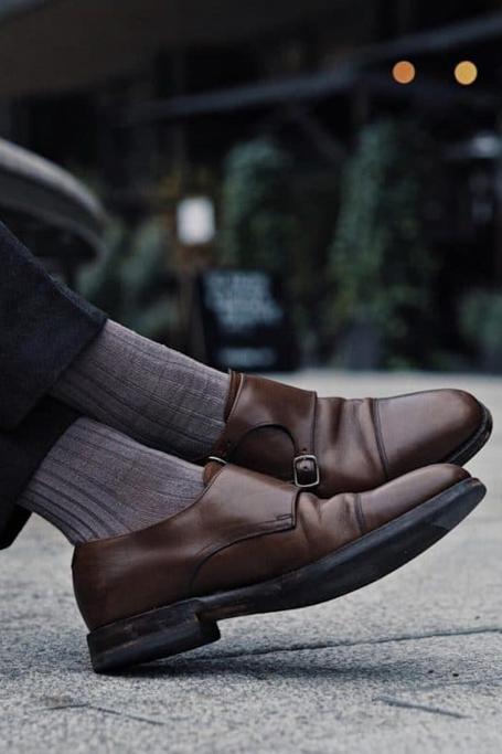 Plain Bamboo Classic Grey Mens Socks -Shoe view