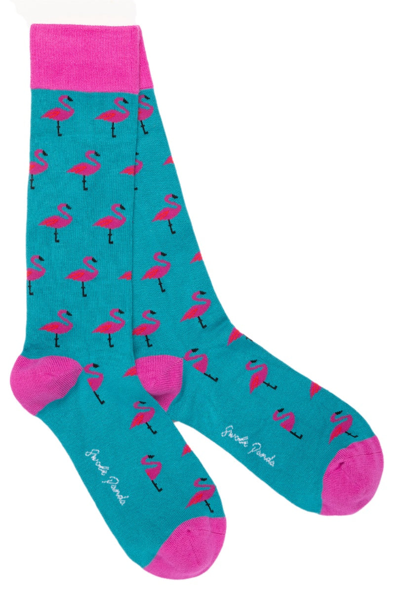 Swole Panda Flamingo Bamboo Socks Blue/Pink front view