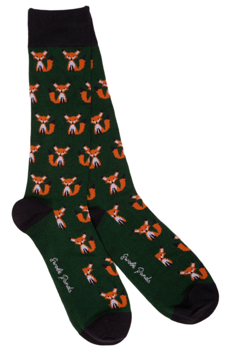 Swole Panda Mr Fox Bamboo Socks Green front view