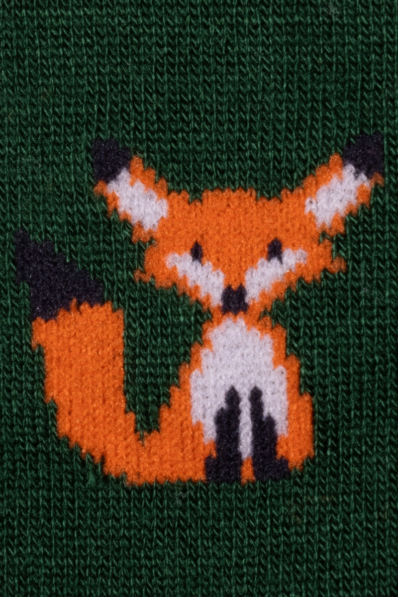 Swole Panda Mr Fox Bamboo Socks Green detail view