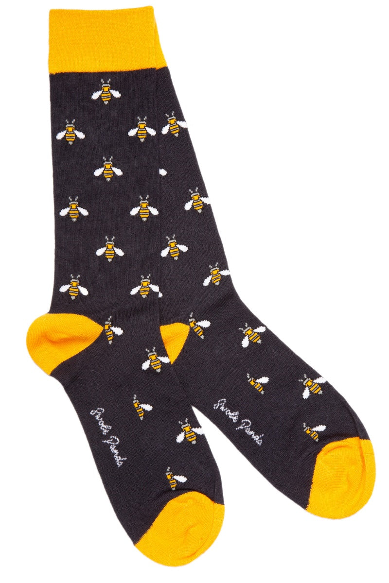Swole Panda Bumblebee Bamboo Sock Navy front view