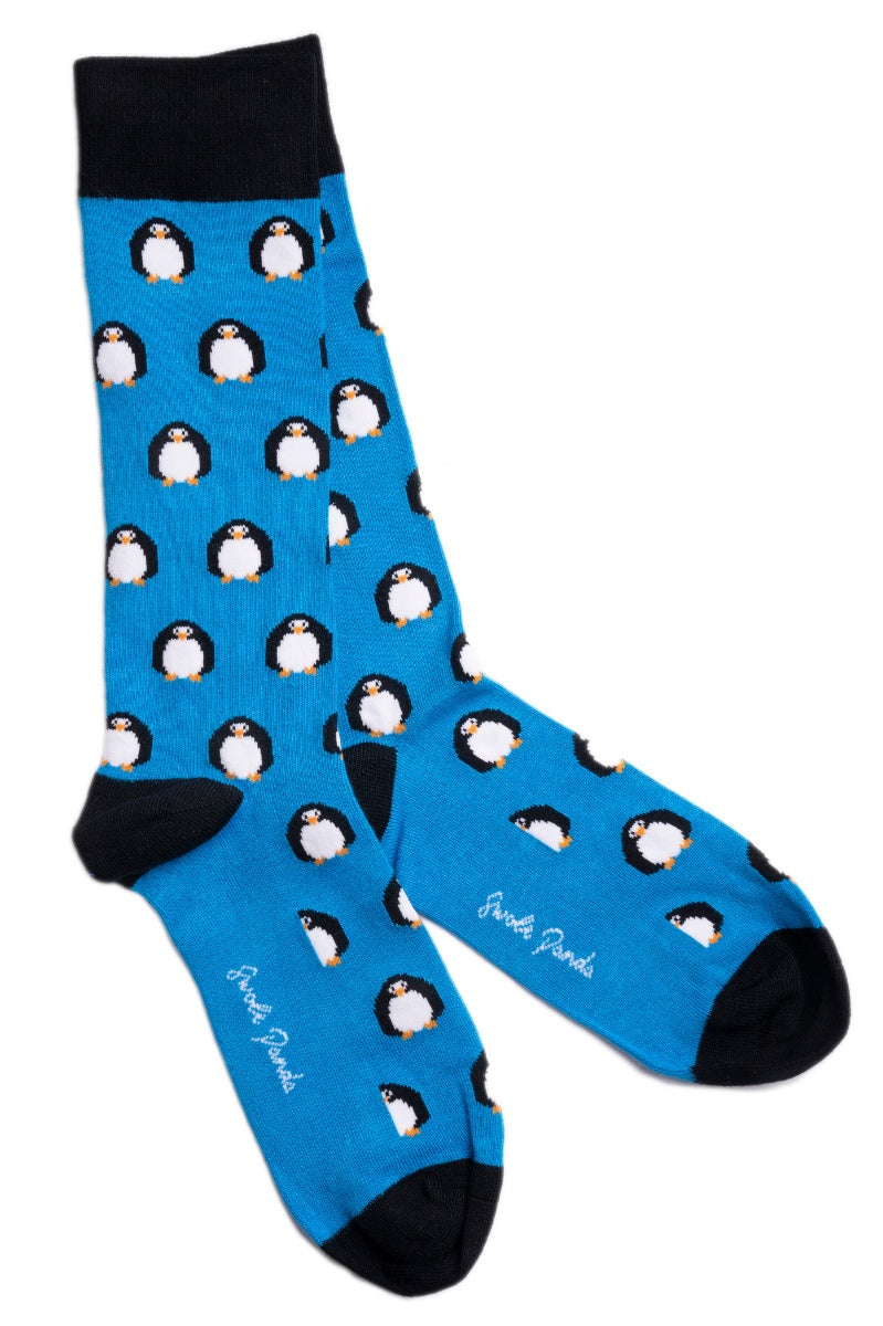 Swole Panda Penguin Bamboo Socks Blue Blue front view