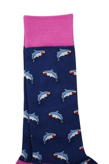 Men's Navy Shark Socks-Detail View