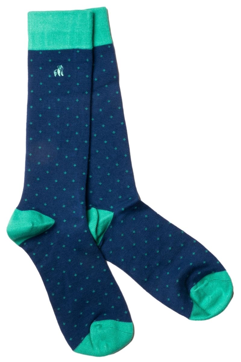 Swole Panda Spotted Navy Green Bamboo Socks Green/Blue front view
