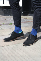 Swole Panda Spotted Navy Green Bamboo Socks Green/Blue model front view