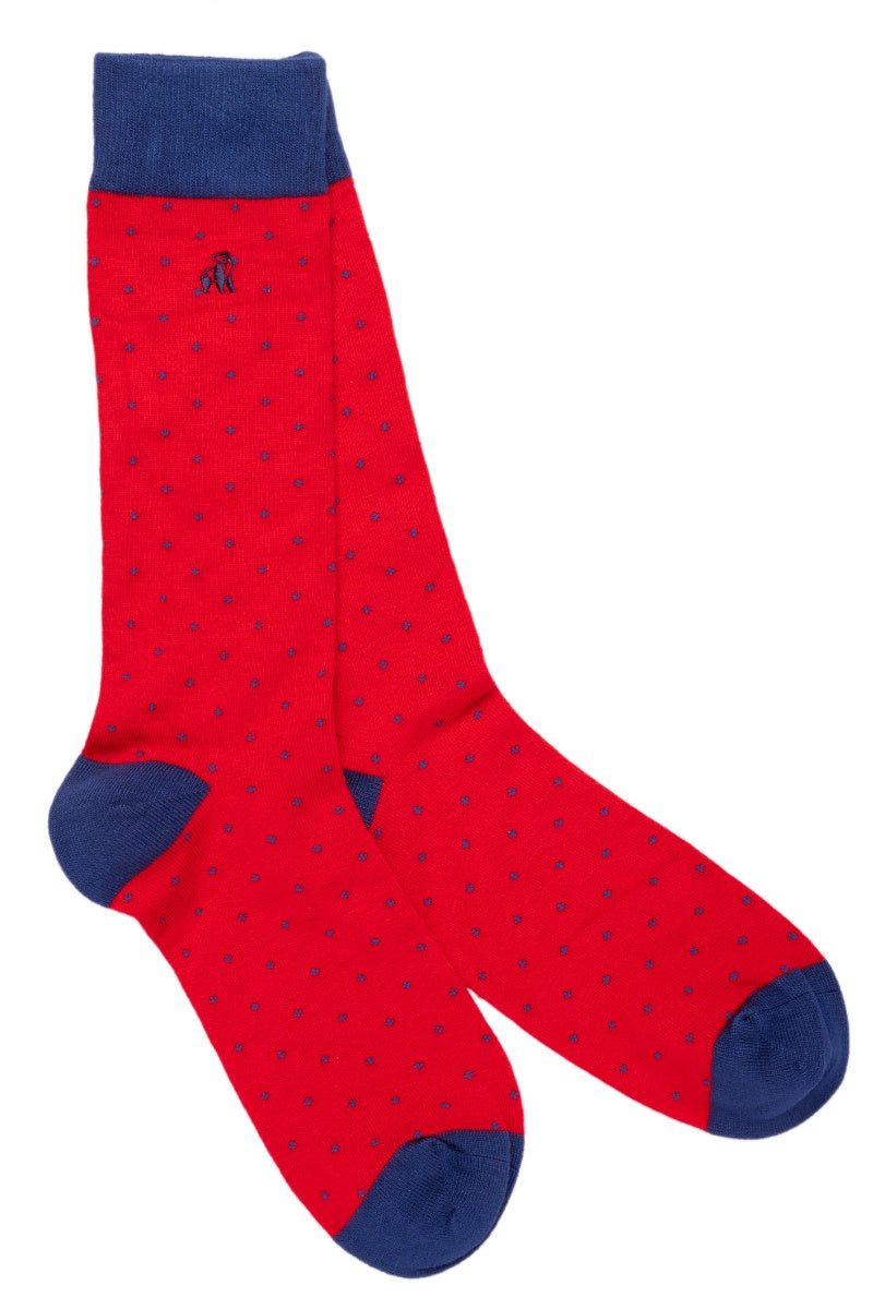 Swole Panda Spotted Bamboo Red Navy Spotted Socks Red front view