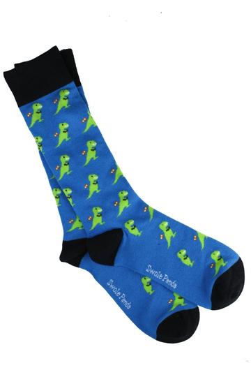 Swole Panda T-Rex Bamboo Socks BLUE front view
