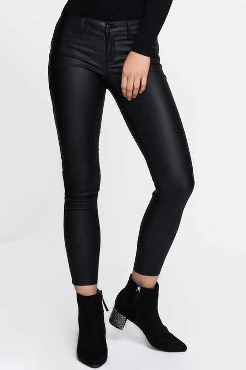 Tally Weijl Black Faux-Leather High Waist Pants Black front view