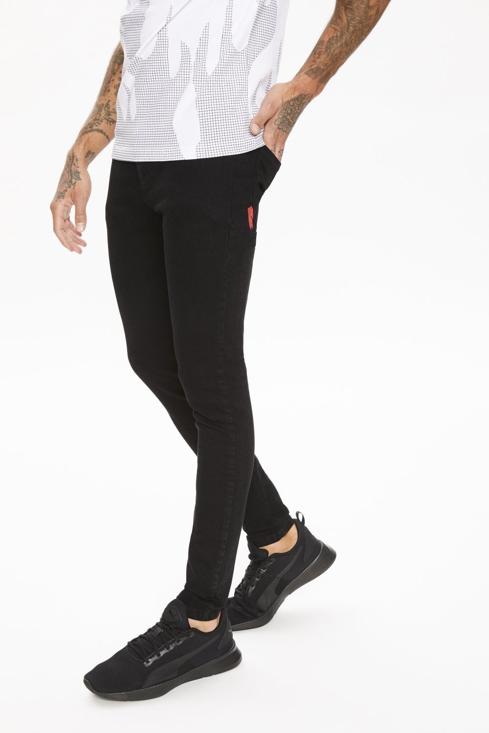 Front view of 11 Degrees black stretch skinny jeans