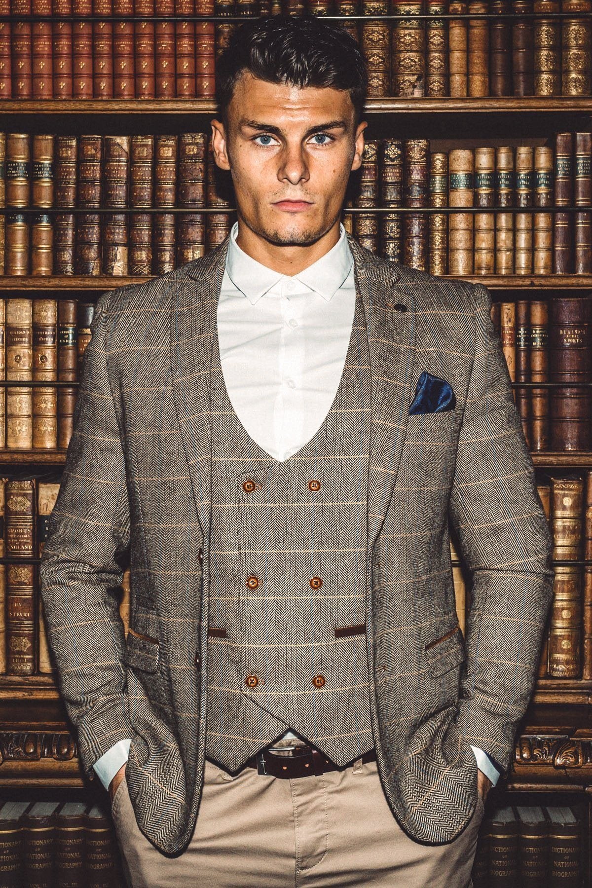 MARC DARCY Ted Tweed Check Tan Blazer Tan front view