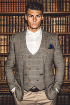 MARC DARCY Ted Tweed Check Tan Blazer Tan front view
