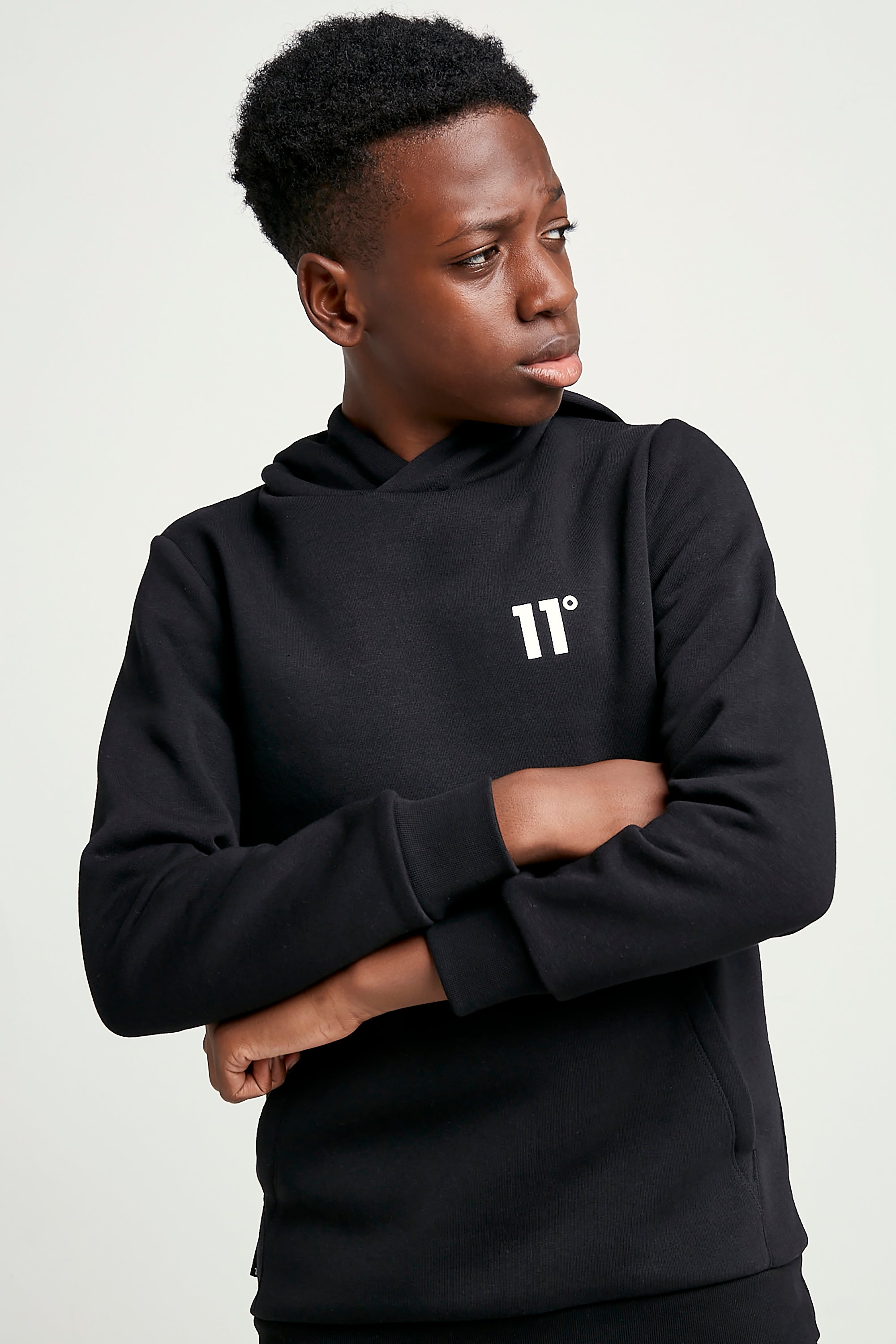 Boy's Core Pull Over Junior Hoodie Small Logo - Black-Creative view